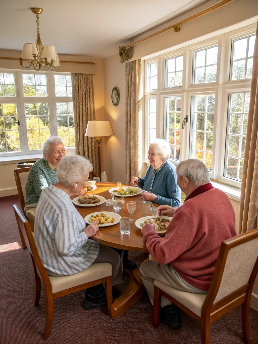 Residents enjoying a communal meal together, emphasizing the importance of social interaction and community at Don Bosco.