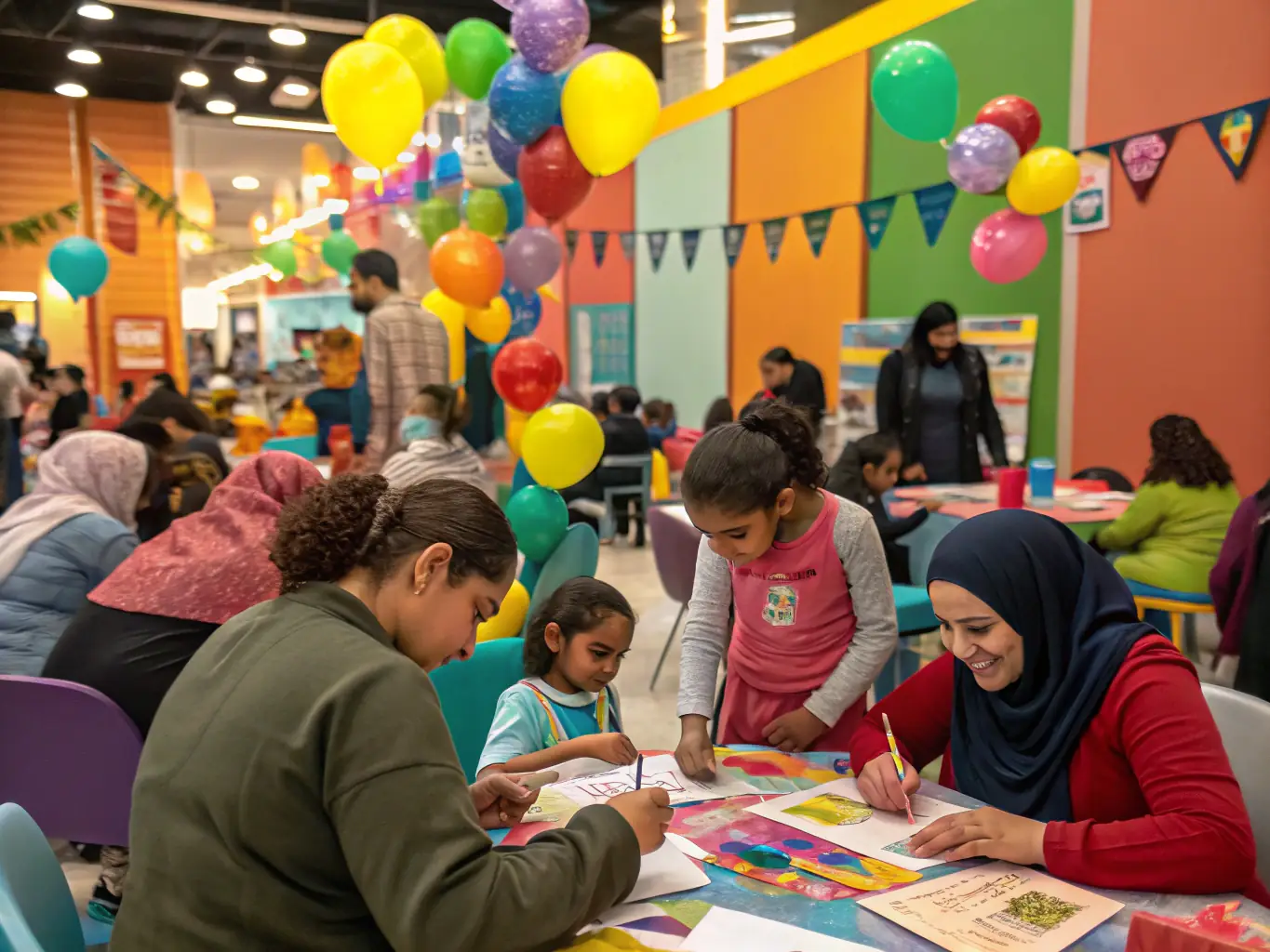 A dynamic image showcasing participants enjoying a cultural workshop, with elements of art and community engagement visible.